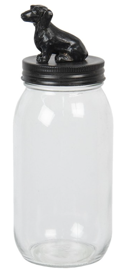 Koekjestrommel glazen pot teckel