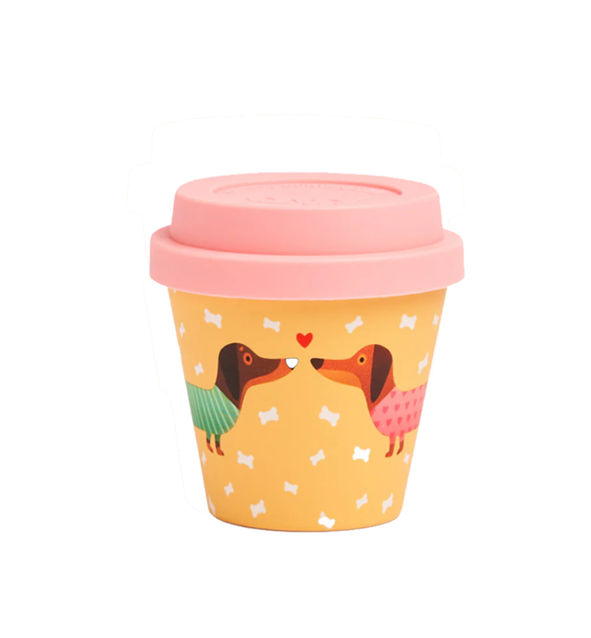 esspresso teckel beker 90 ml roze lid