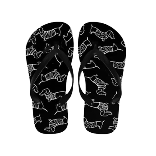 flip flop zwart met teckel print