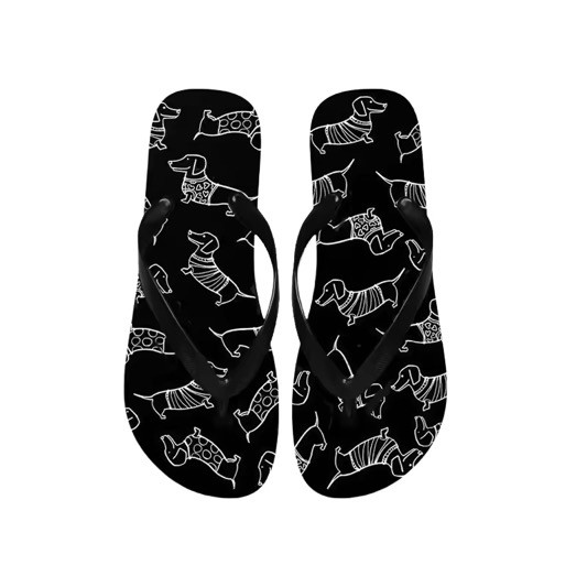 zwarte teckel flip flops