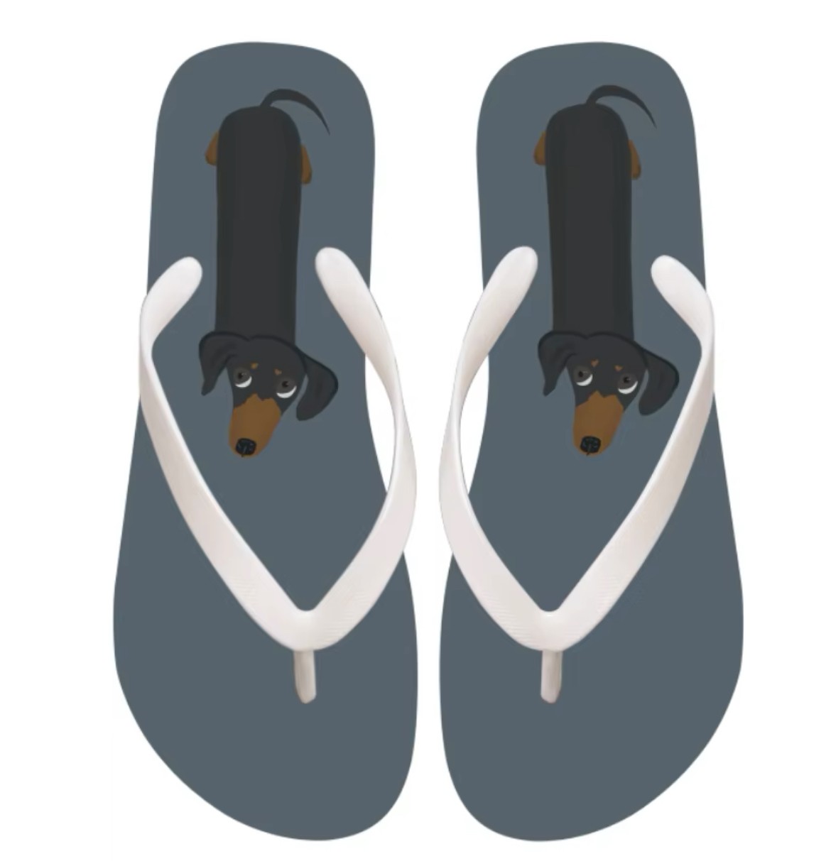 grijze teckel flip flops