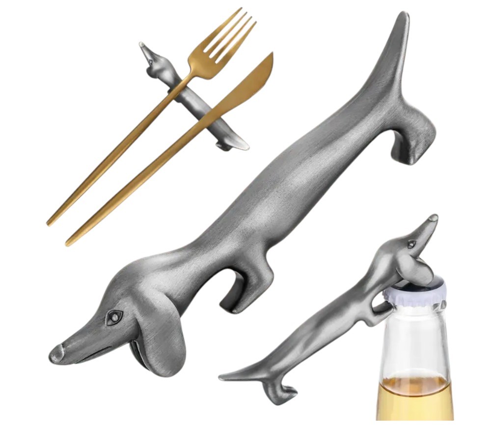 zilveren multifunctionele teckel flesopener_2